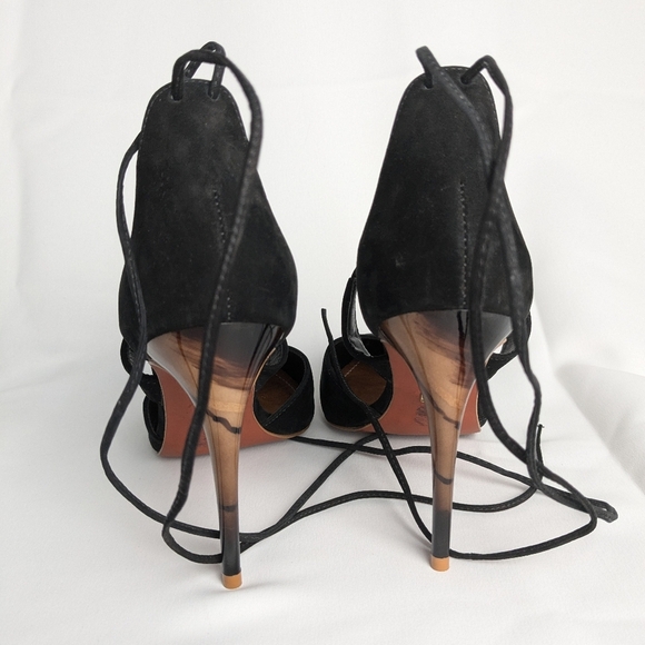 L'INTERVALLE Black Suede Heels Women ShoesSize 9 Made In Brazil Pointed Tip - Picture 4 of 10